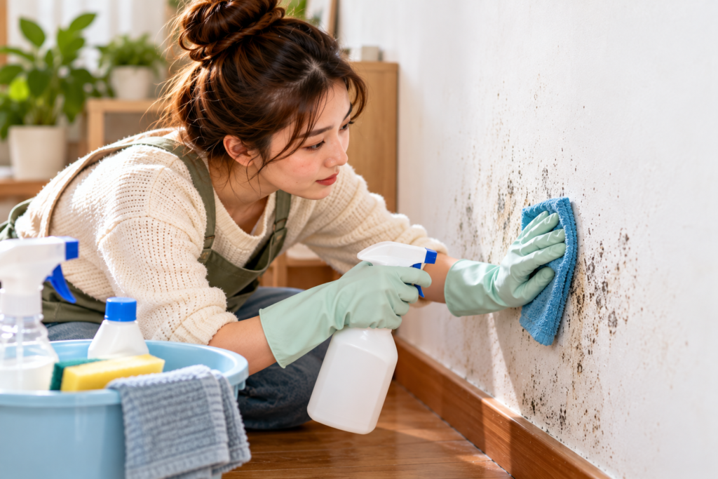 Làm sạch vết mốc nhẹ trên bề mặt tường tại nhà